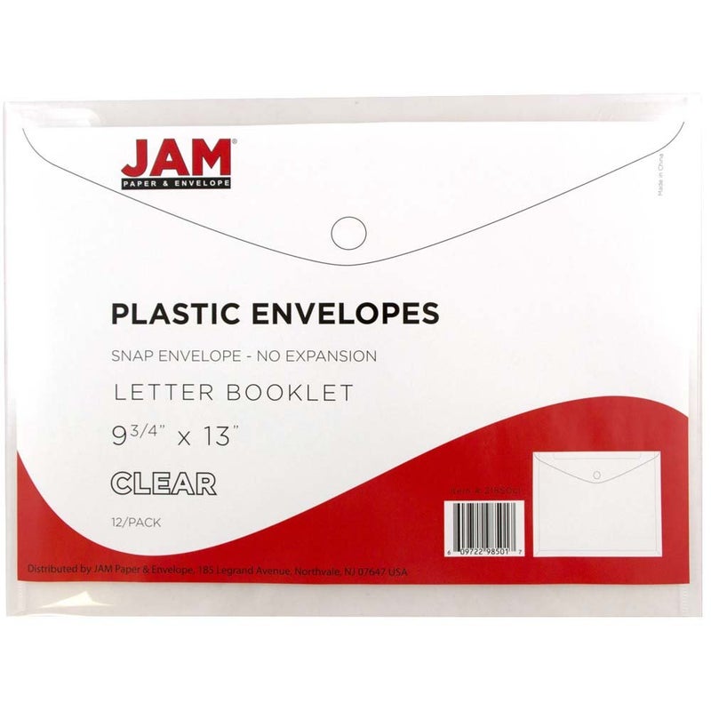JAM PAPER Plastic Envelopes with Snap Closure - Letter Booklet - 9 3/4 x 13 - Clear - 12/Pack - Image 2